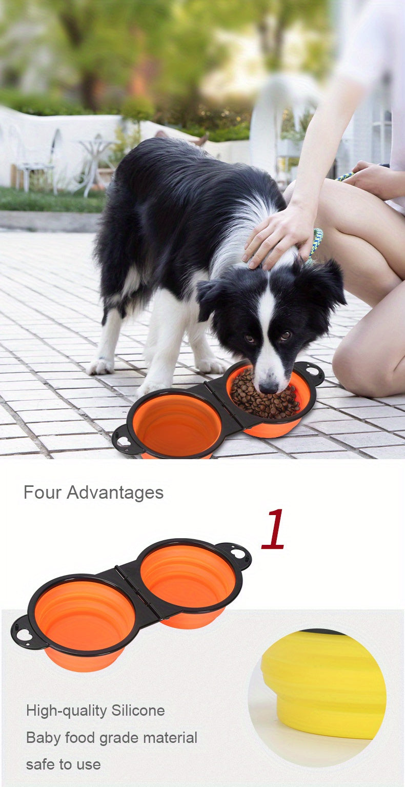 Collapsible Silicone Dog Travel Bowls, 2 In 1 Double Bowls Folding TPE Dog Food Bowl Water Bowl, Hangable Dog Feeder Dish Bowl For Outdoor Walking Camping Traveling