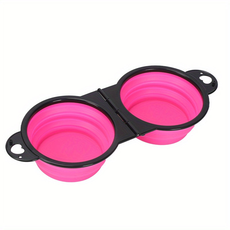Collapsible Silicone Dog Travel Bowls, 2 In 1 Double Bowls Folding TPE Dog Food Bowl Water Bowl, Hangable Dog Feeder Dish Bowl For Outdoor Walking Camping Traveling