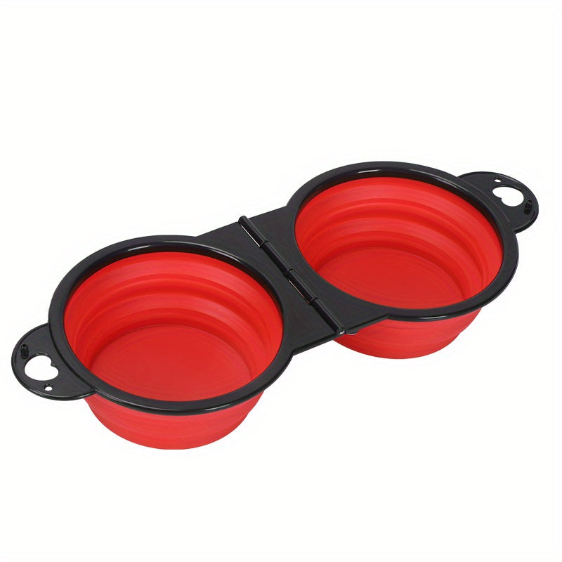 Collapsible Silicone Dog Travel Bowls, 2 In 1 Double Bowls Folding TPE Dog Food Bowl Water Bowl, Hangable Dog Feeder Dish Bowl For Outdoor Walking Camping Traveling