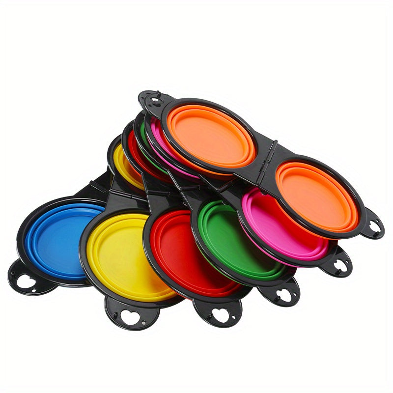 Collapsible Silicone Dog Travel Bowls, 2 In 1 Double Bowls Folding TPE Dog Food Bowl Water Bowl, Hangable Dog Feeder Dish Bowl For Outdoor Walking Camping Traveling
