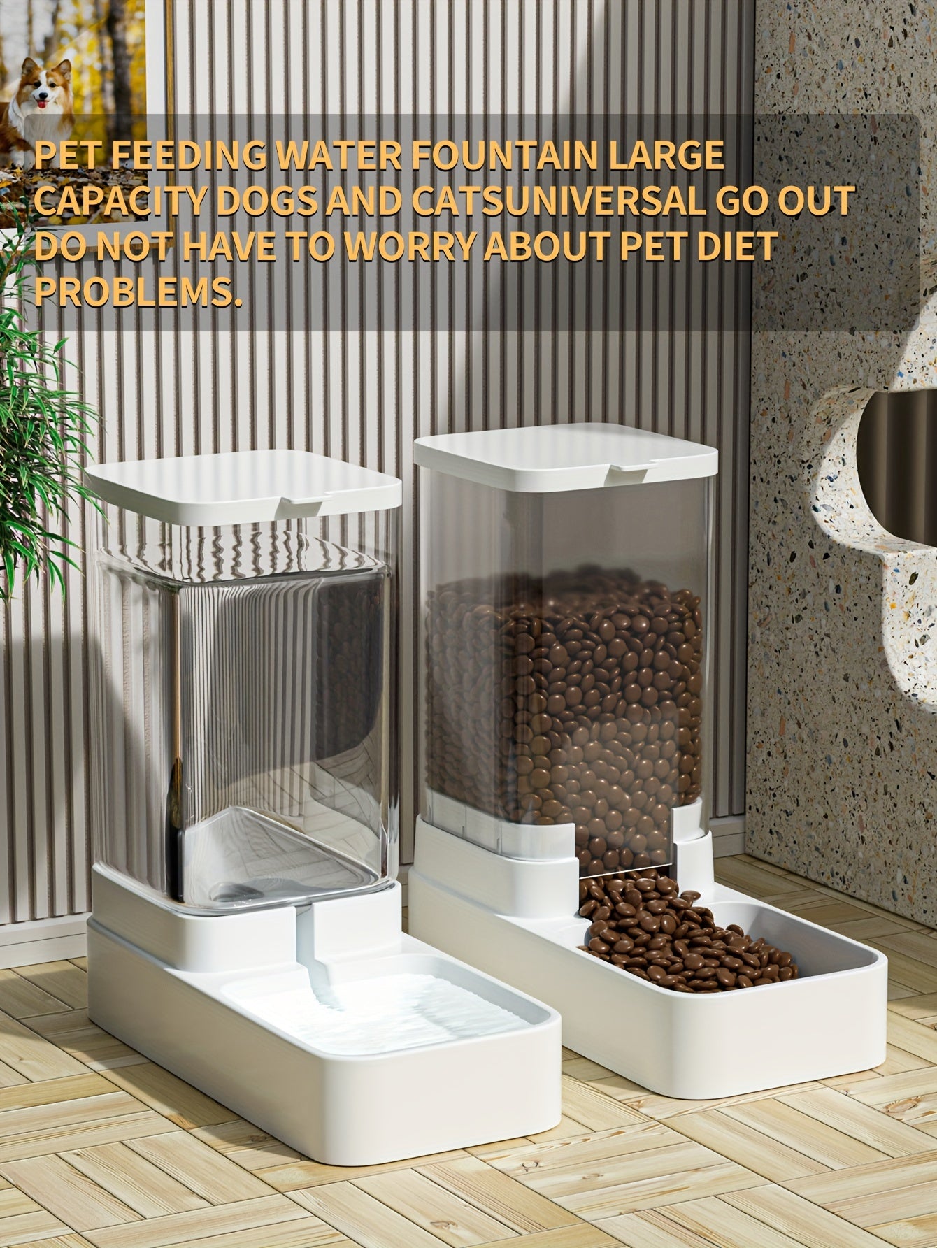 Automatic Self Feeding Station - Gravity Pet Feeder And Water Dispenser Set, Plastic Dog Food Feeder Dog Water Container - Indoor Dogs Christmas Gift