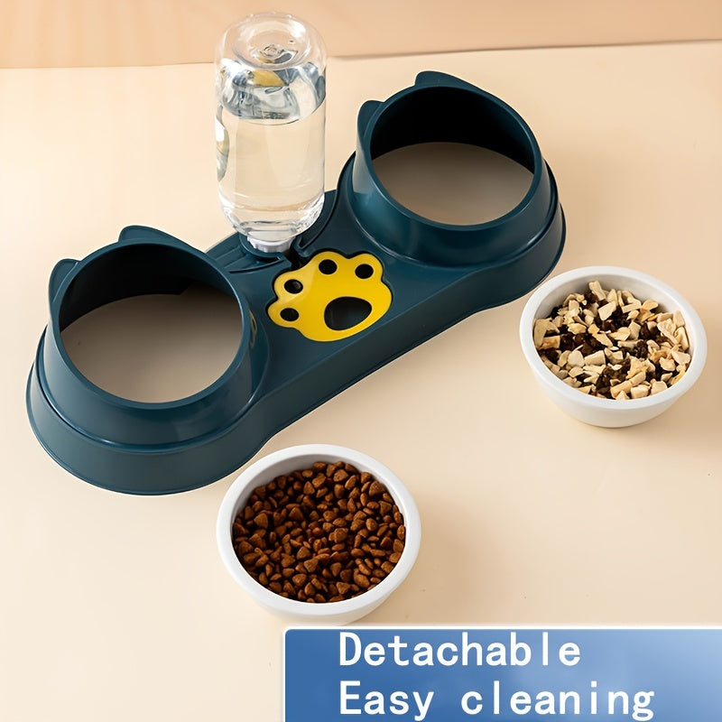 Double Pet Bowl with Automatic Water Feeder, Cat and Dog Food Basin, Drinking Water Cat Supplies